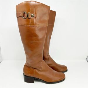 Anne Klein Women's Brown Leather Knee High Riding Boots Size 8.5 Fall Harness